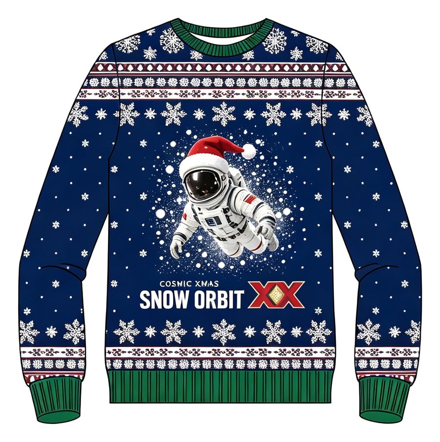 Snow Orbit Astronaut knit sweater, front view