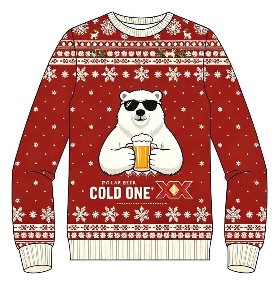 Cold One Polar Bear knit sweater, front view