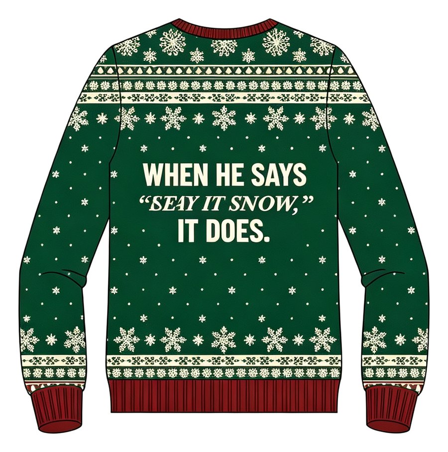 Hot Cocoa Break knit sweater, back view