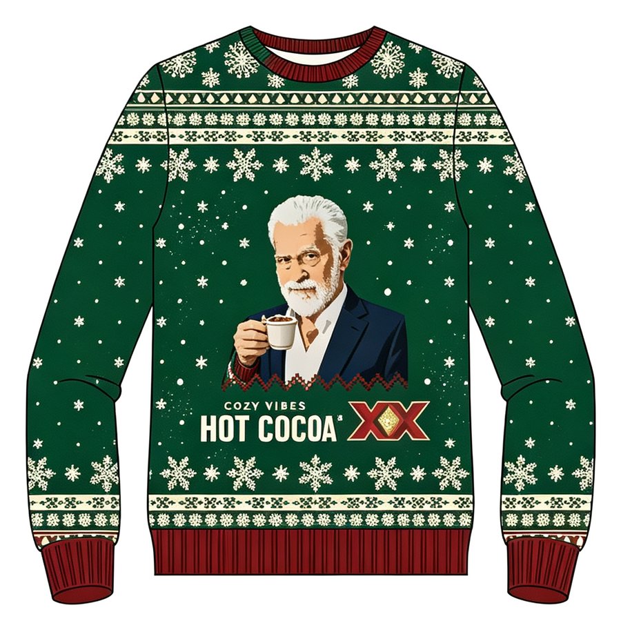 Hot Cocoa Break knit sweater, front view
