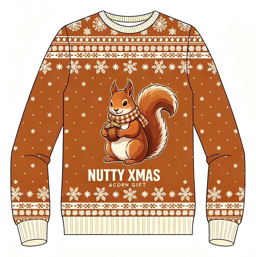 Nutty Xmas Squirrel knit sweater, front view