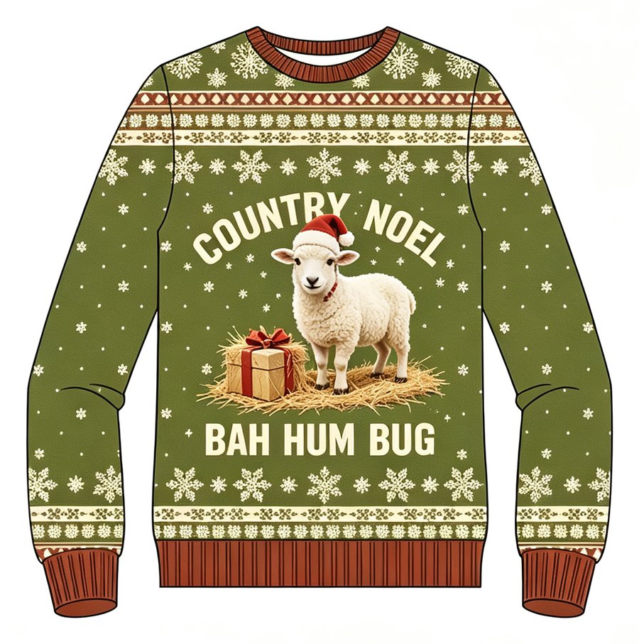 Country Noel Sheep knit sweater, front view