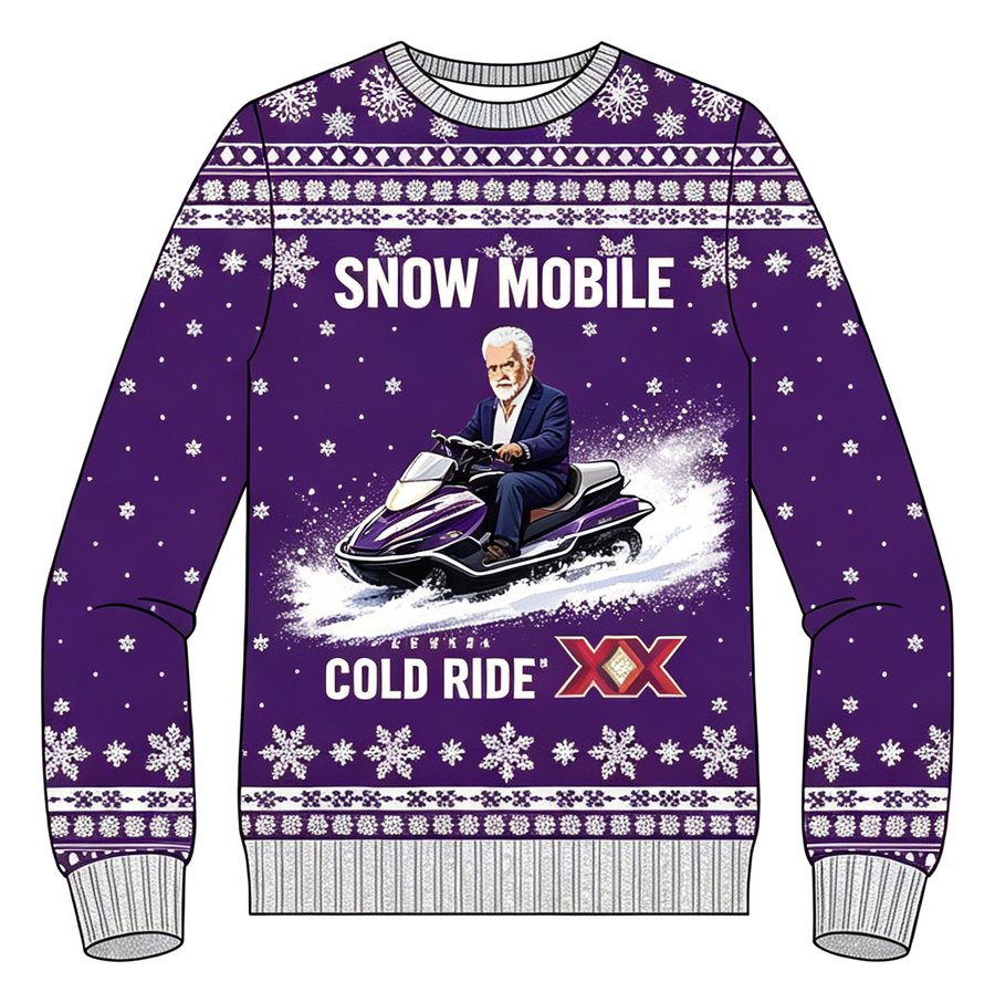 Snow Mobile Cold Ride knit sweater, front view