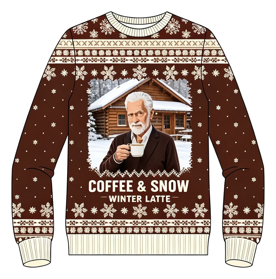Coffee & Snow knit sweater, front view